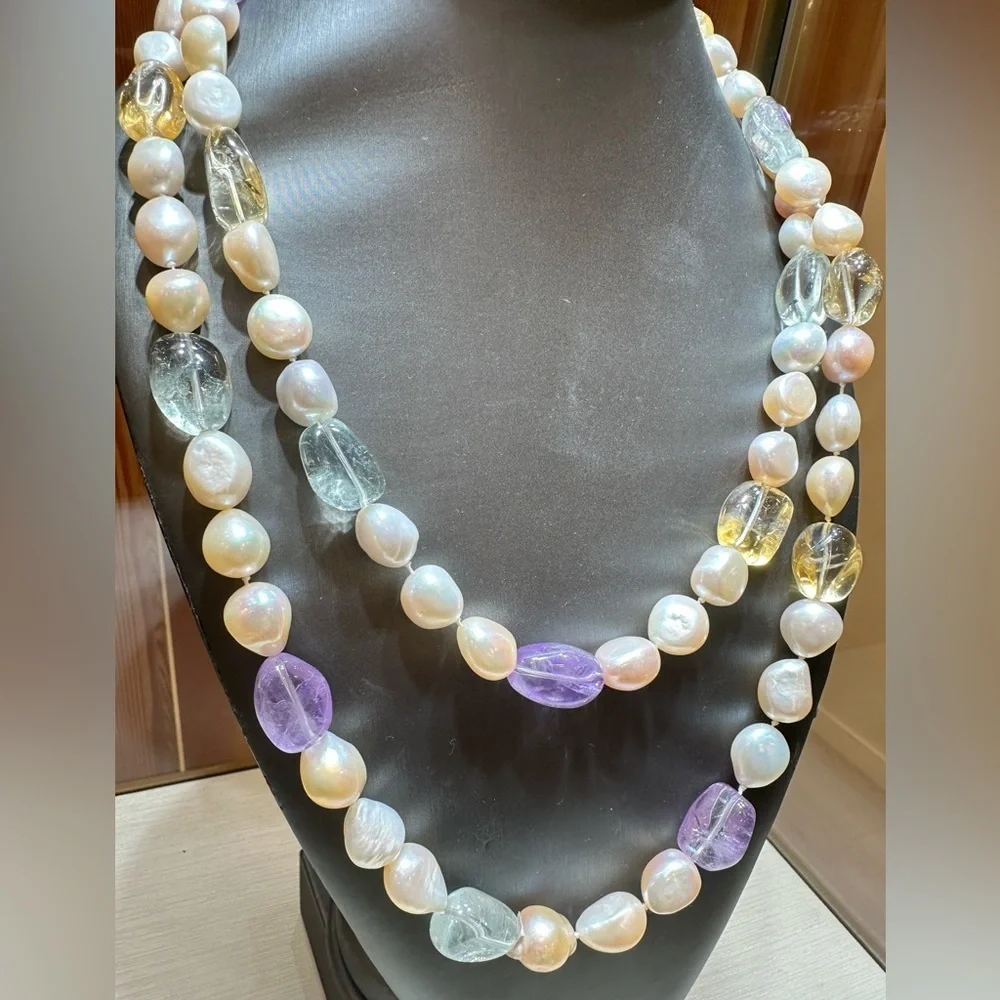 Natural fresh water natural stone double necklace - Picture 3 of 3
